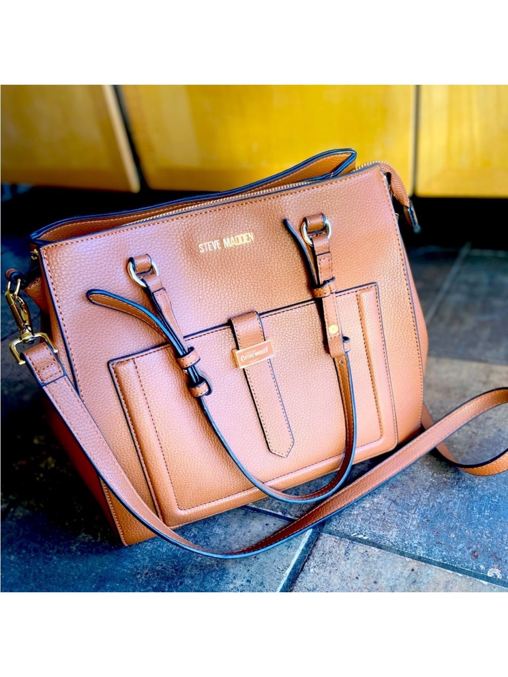 Steve Madden Tan Pebbled Leather purse with long strap option